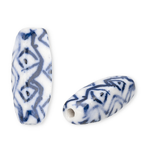 Keramiek kraal rectangle Off white-Delft blue