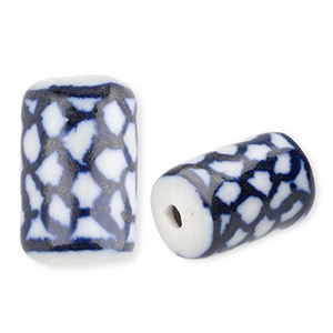 Keramiek kraal tube Off white-Delft blue