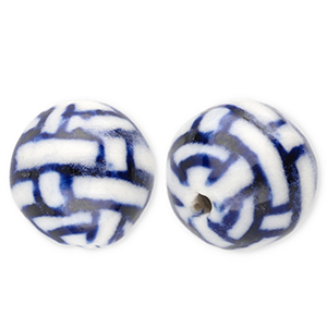 Keramiek kraal 12mm with rectangles Off white-Delft blue