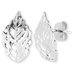 Benodigdheden van Stainless steel Roestvrij staal (RVS) oorbellen / oorsteker leaf with loop Silver