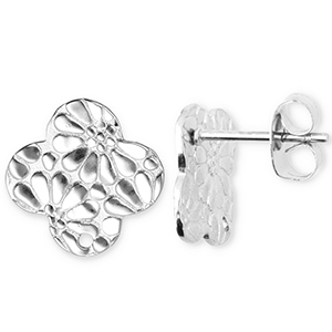Benodigdheden van Stainless steel Roestvrij staal (RVS) oorbellen / oorsteker clover with flower with loop Silver