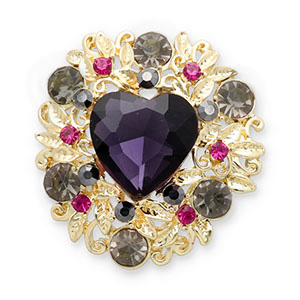 Broches heart Gold-purple-green-dark pink