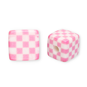 Kralen van acryl square with cubes Pink-white