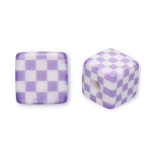 Kralen van acryl square with cubes Purple-white