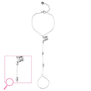 Handkettingen van Stainless steel Roestvrij staal (RVS) flower Silver-crystal-white