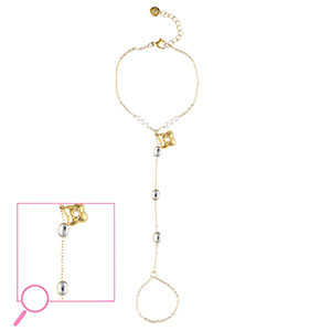 Handkettingen van Stainless steel Roestvrij staal (RVS) flower Gold-crystal-white