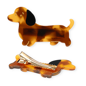 Haaraccessoires haarclips dachshund Brown-black-gold