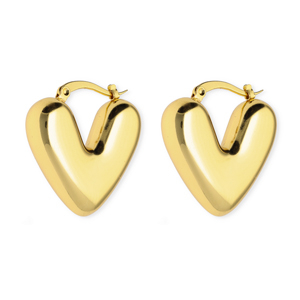 Oorbellen van Stainless steel Roestvrij staal (RVS) creolen heart Gold