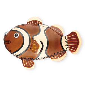 Leren portemonnee clownfish Brown-red-sand beige-black-white