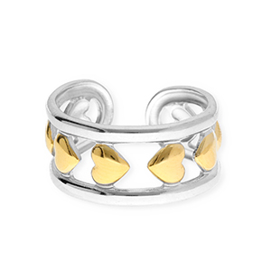 Ringen van Stainless steel Roestvrij staal (RVS) hearts Silver-gold