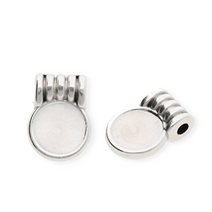 Metaal bedels DQ&reg; round Antiek zilver-pearl white (nikkelvrij)