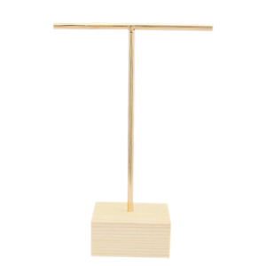 Sieraden display voor T-vorm voor oorbellen met houten voet Natural-gold