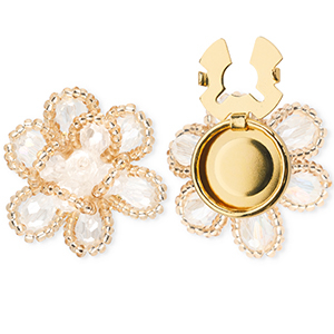 TQ metaal Brass button covers flower Gold-light pink-crystal
