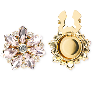 TQ metaal Brass button covers flower Gold-light pink-crystal