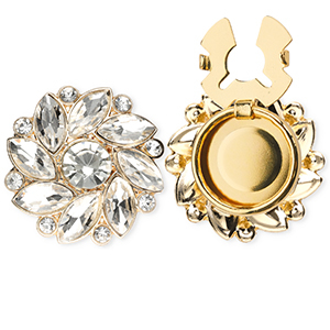 TQ metaal Brass button covers flower Gold-crystal