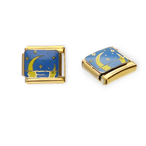 Italian charms losse schakels van Stainless steel Roestvrij staal(RVS) moon and stars Gold-blue-yellow