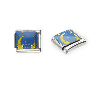 Italian charms losse schakels van Stainless steel Roestvrij staal(RVS) moon and stars Silver-blue-yellow
