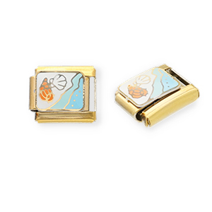 Italian charms losse schakels van Stainless steel Roestvrij staal(RVS) sea life Gold-white-light blue