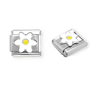 Italian charms losse schakels van Stainless steel Roestvrij staal(RVS) flower Silver-white-yellow