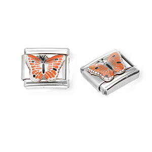 Italian charms losse schakels van Stainless steel Roestvrij staal(RVS) butterfly Silver-orange-black-white