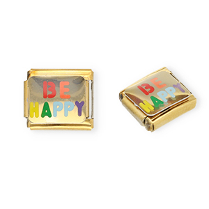 Italian charms losse schakels van Stainless steel Roestvrij staal(RVS) "Be happy" Gold-multicolour