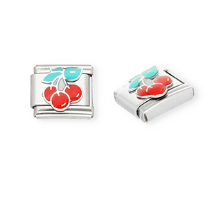 Italian charms losse schakels van Stainless steel Roestvrij staal(RVS) cherries Silver-red-green