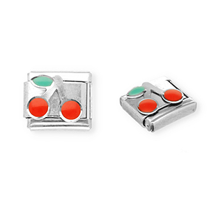 Italian charms losse schakels van Stainless steel Roestvrij staal(RVS) cherries Silver-red-green