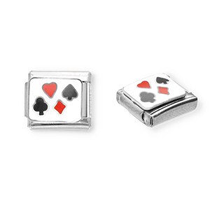 Italian charms losse schakels van Stainless steel Roestvrij staal(RVS) playcard Silver-white-red-black