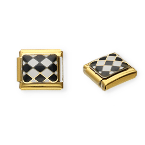 Italian charms losse schakels van Stainless steel Roestvrij staal(RVS) chequered Gold-black-white