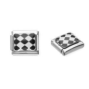 Italian charms losse schakels van Stainless steel Roestvrij staal(RVS) chequered Silver-black-white