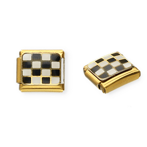 Italian charms losse schakels van Stainless steel Roestvrij staal(RVS) chequered Gold-black-white