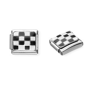 Italian charms losse schakels van Stainless steel Roestvrij staal(RVS) chequered Silver-black-white