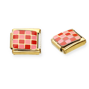 Italian charms losse schakels van Stainless steel Roestvrij staal(RVS) chequered Gold-pink-red