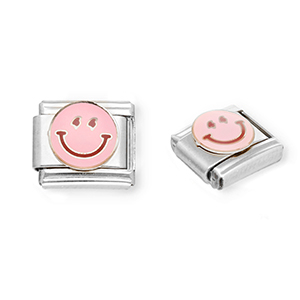 Italian charms losse schakels van Stainless steel Roestvrij staal(RVS) smiley Silver-light pink-purple
