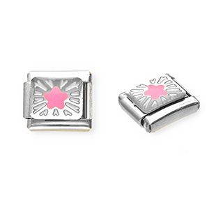Italian charms losse schakels van Stainless steel Roestvrij staal(RVS) star Silver-pink-yellow