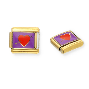 Italian charms losse schakels van Stainless steel Roestvrij staal(RVS) heart with arrow Gold-purple-red