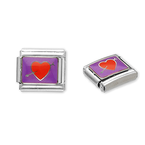 Italian charms losse schakels van Stainless steel Roestvrij staal(RVS) heart with arrow Silver-purple-red