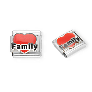 Italian charms losse schakels van Stainless steel Roestvrij staal(RVS) heart "Family" Silver-red-black