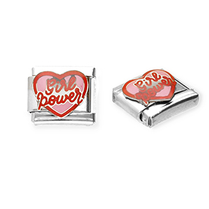 Italian charms losse schakels van Stainless steel Roestvrij staal(RVS) heart "Girl power" Silver-pink-red