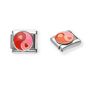 Italian charms losse schakels van Stainless steel Roestvrij staal(RVS) heart Yin & Yang Silver-pink-red
