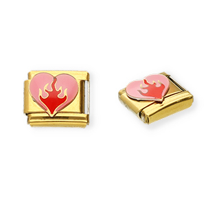 Italian charms losse schakels van Stainless steel Roestvrij staal(RVS) heart Gold-pink-red