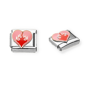 Italian charms losse schakels van Stainless steel Roestvrij staal(RVS) heart Silver-pink-red