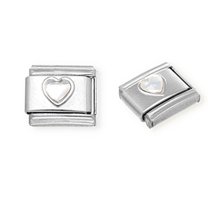 Italian charms losse schakels van Stainless steel Roestvrij staal(RVS) heart with strass Silver-crystal