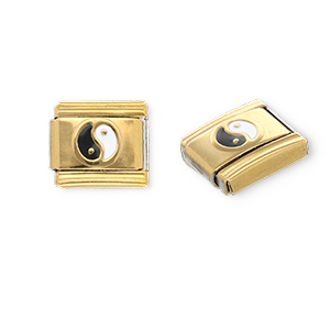 Italian charms losse schakels van Stainless steel Roestvrij staal(RVS) Yin & Yang Gold-black-white