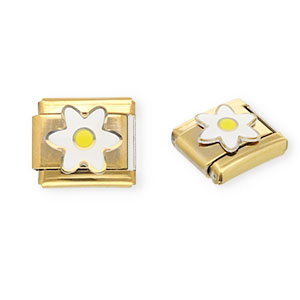 Italian charms losse schakels van Stainless steel Roestvrij staal(RVS) flower Gold-white-yellow
