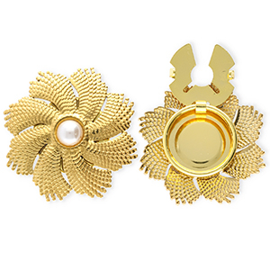 Button covers van Stainless steel Roestvrij staal (RVS) flower with imitation pearl Gold-white