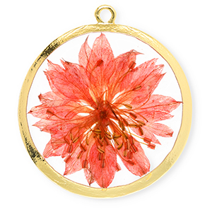 Gedroogde bloemetjes bedel 34mm Gold-living coral red