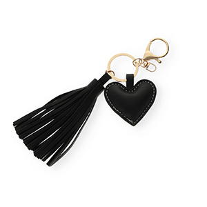 Sleutelhangers heart with tassel Black-gold