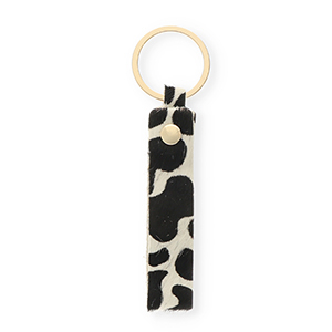 Leren sleutelhangers with cow print White-black-gold