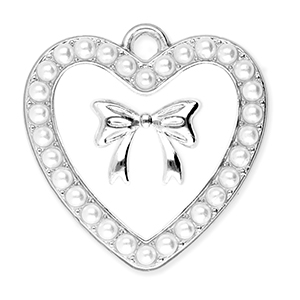 Metaal bedels heart with pearls and bow Silver-white